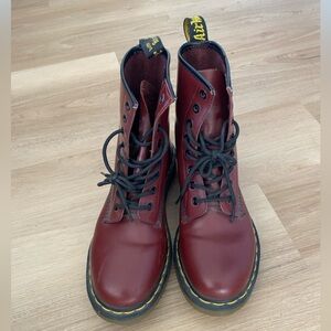 Dr. Martens Burgundy 1460 Smooth Leather Lace Up Boots
